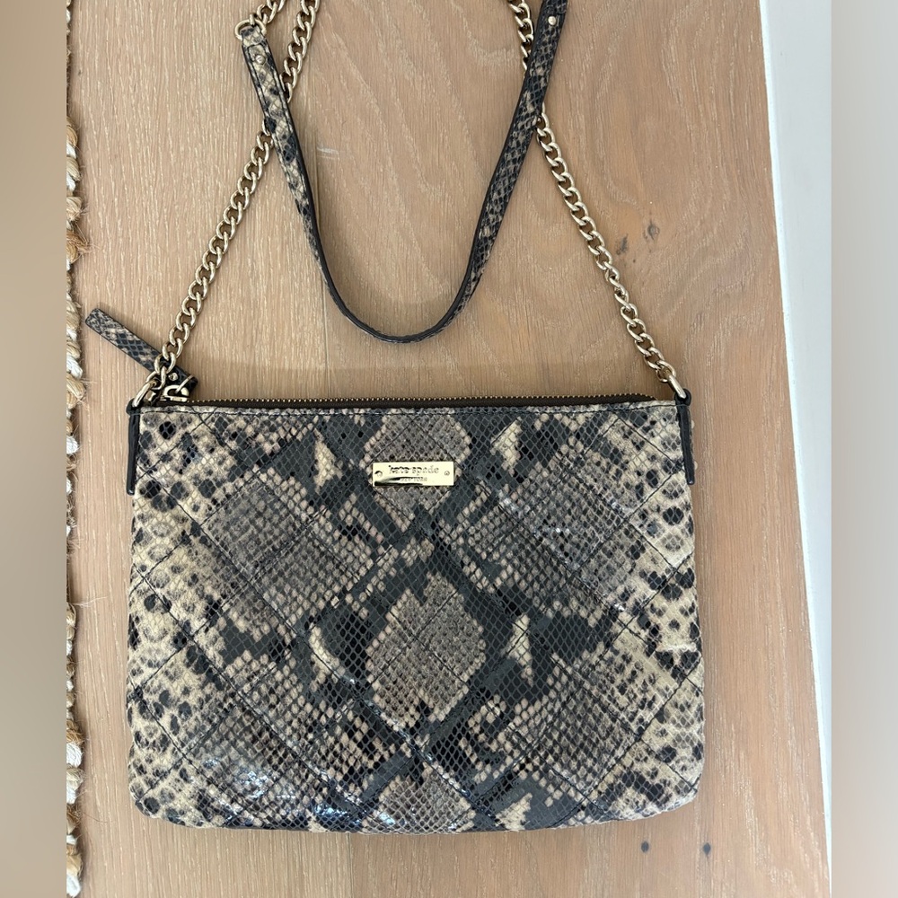 Kate Spade Black and Cream Snake Print Crossbody Bag